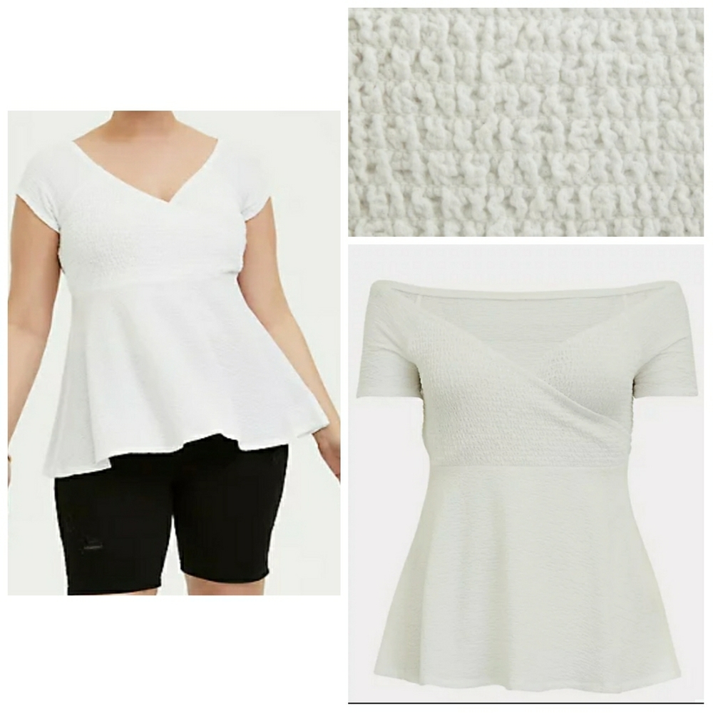 NWT Torrid White Smocked Off Shoulder Babydoll 3X